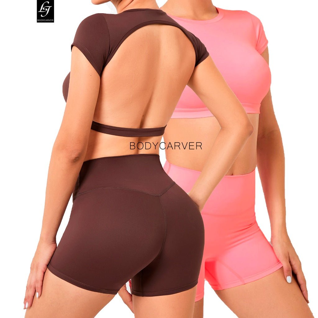 BODYCARVER NO-PAD Backless Sports Outfit Women Buttery Yoga Suit 2 Pc –  BodyCarver