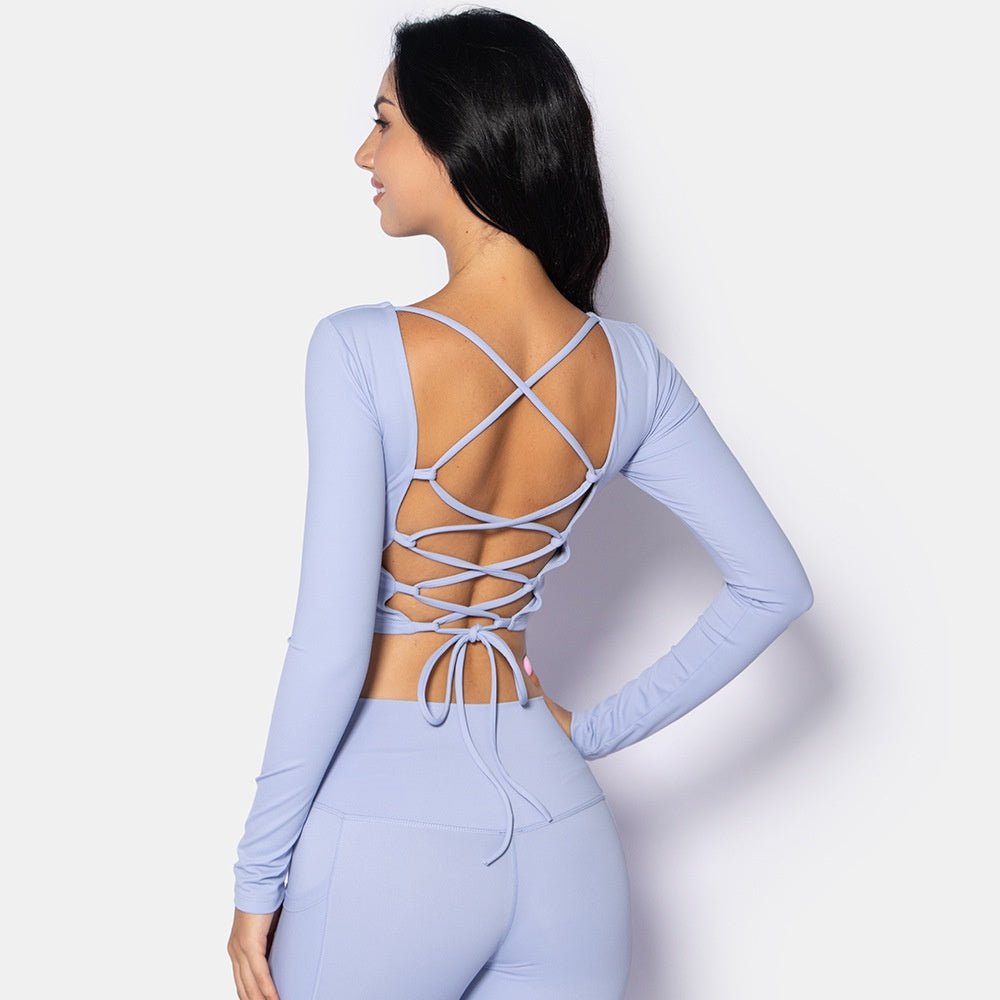 Backless Gym Top With Long Sleeves - I'm Loving Yoga
