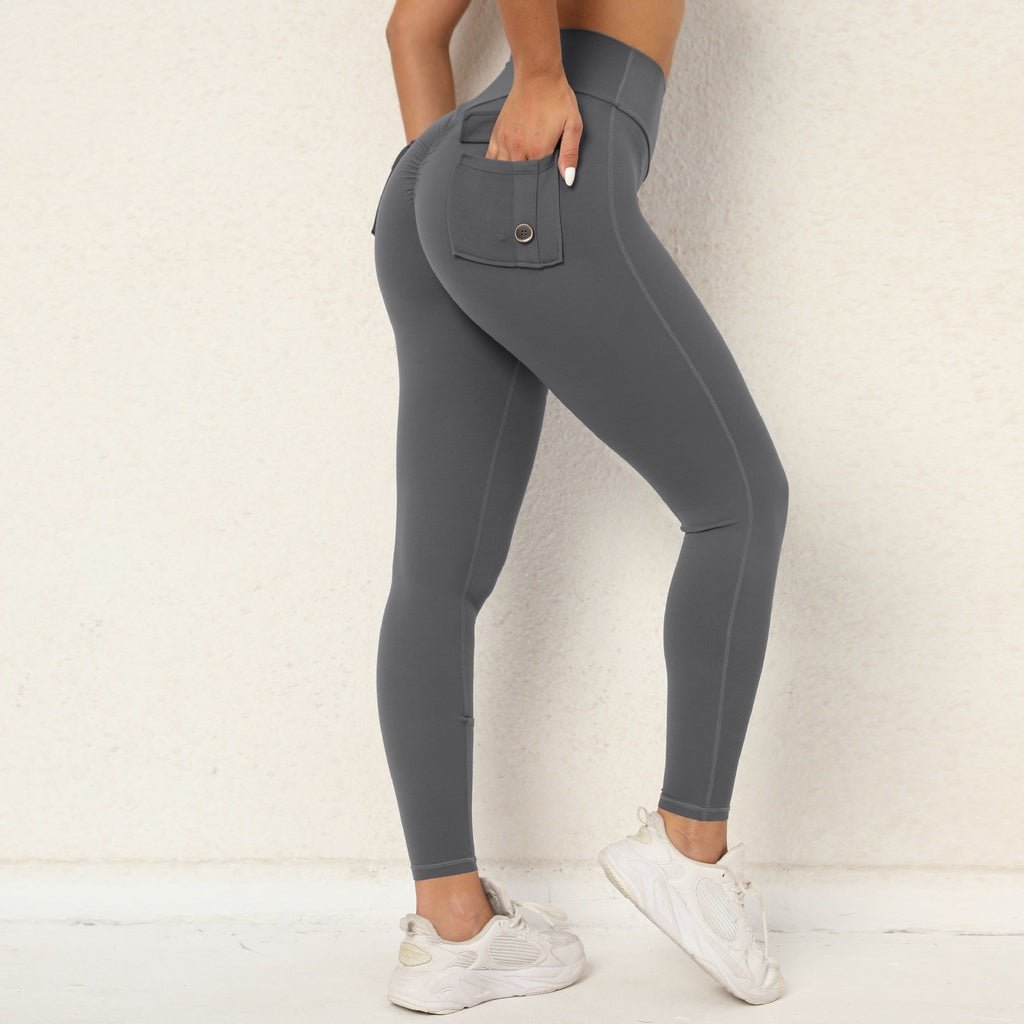 Pocket High Waist Yoga Pant Hip Button Sports Pants Women – BodyCarver