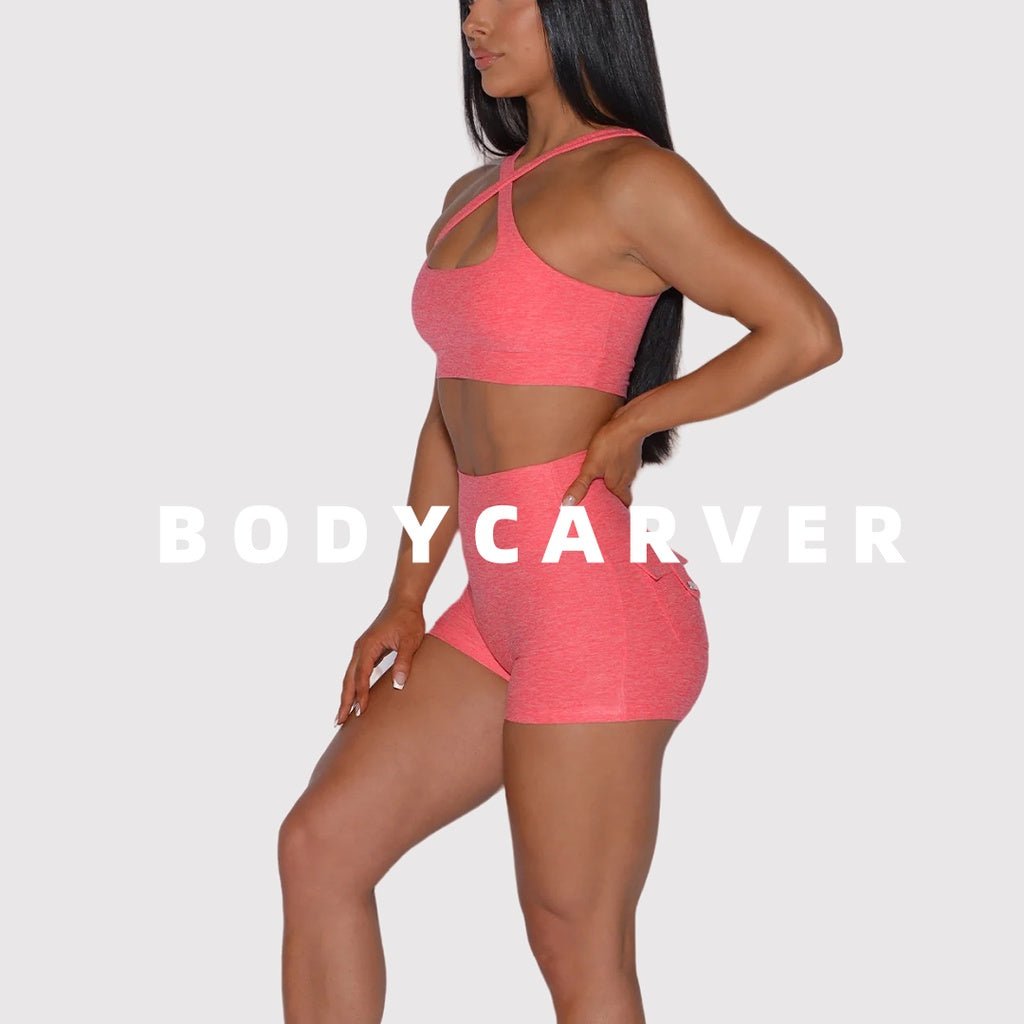 Sports Casual Outfit Women 2pcs Workout Fitness Suit Hollow Sports Workout  Underwear High Waist Stretch Shorts Yoga Suit – BodyCarver